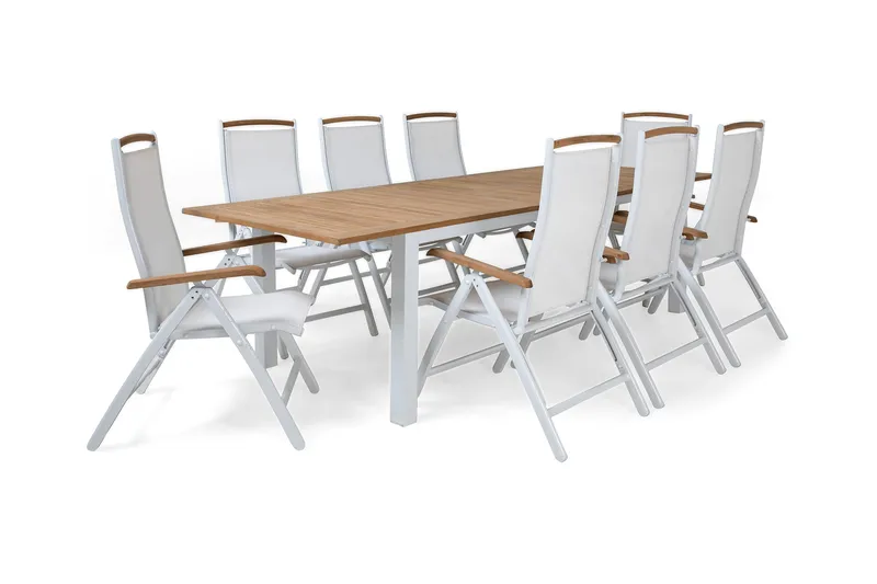 Las Vegas Spisegruppe 220-280+8 Posisjonsstoler Lyx - Hvit/Teak - Hagemøbler & utemiljø - Hagegruppe - Spisegrupper hage