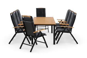 Las Vegas Spisegruppe 220-280+8 Posisjonsstoler Lyx +Puter - Svart/Teak/Grå - Hagemøbler & utemiljø - Hagegruppe - Spisegrupper hage