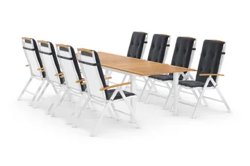 Las Vegas Spisegruppe 220-280+8 Posisjonsstoler Lyx+Puter - Hvit/Teak/Grå - Hagemøbler & utemiljø - Hagegruppe - Spisegrupper hage