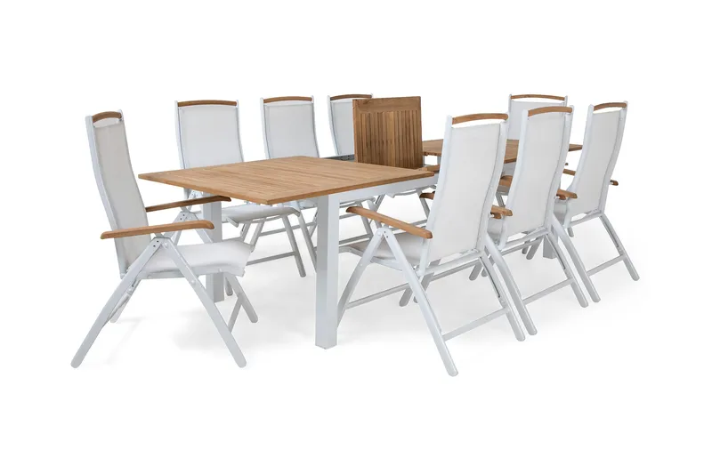 Las Vegas Spisegruppe 220-280+8 Posisjonsstoler Lyx - Hvit/Teak - Hagemøbler & utemiljø - Hagegruppe - Spisegrupper hage