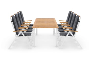 Las Vegas Spisegruppe 220-280+8 Posisjonsstoler Lyx+Puter - Hvit/Teak/Grå - Hagemøbler & utemiljø - Hagegruppe - Spisegrupper hage