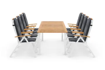 Las Vegas Spisegruppe 220-280+8 Posisjonsstoler Lyx+Puter - Hvit/Teak/Grå - Hagemøbler & utemiljø - Hagegruppe - Spisegrupper hage