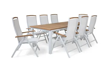 Las Vegas Spisegruppe 220-280+8 Posisjonsstoler Lyx - Hvit/Teak - Hagemøbler & utemiljø - Hagegruppe - Spisegrupper hage