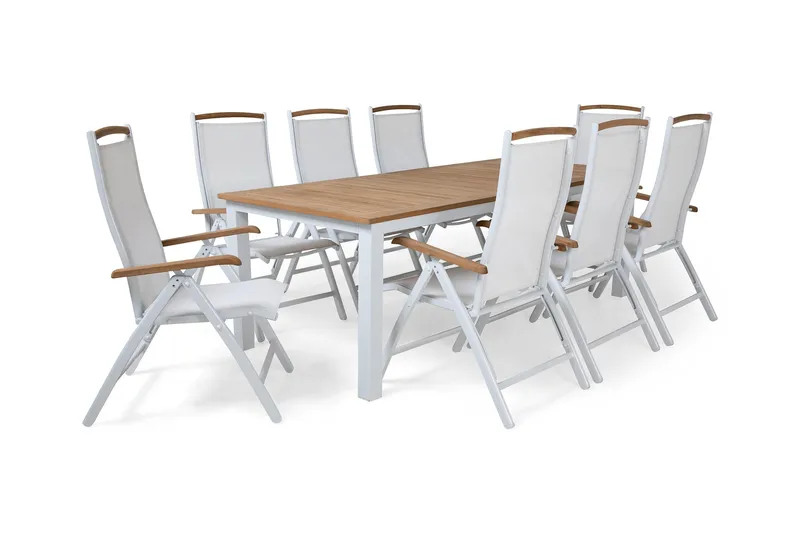 Las Vegas Spisegruppe 220-280+8 Posisjonsstoler Lyx - Hvit/Teak - Hagemøbler & utemiljø - Hagegruppe - Spisegrupper hage
