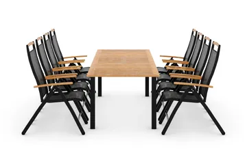 Las Vegas Spisegruppe 220-280+8 Posisjonsstoler Lyx - Svart/Teak - Hagemøbler & utemiljø - Hagegruppe - Spisegrupper hage