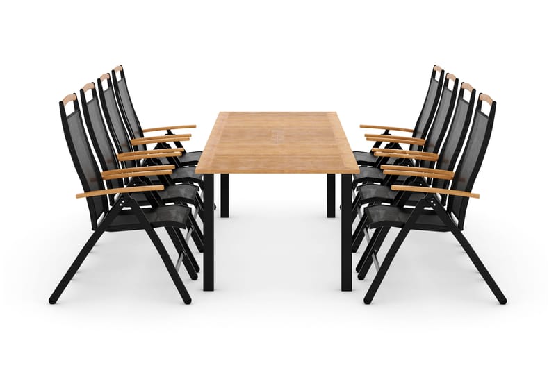 Las Vegas Spisegruppe 220-280+8 Posisjonsstoler Lyx, Svart/Teak