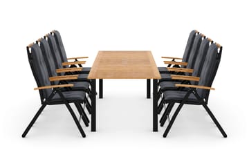 Las Vegas Spisegruppe 220-280+8 Posisjonsstoler Lyx +Puter - Svart/Teak/Grå - Hagemøbler & utemiljø - Hagegruppe - Spisegrupper hage