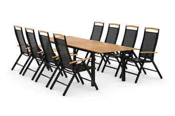 Las Vegas Spisegruppe 220-280+8 Posisjonsstoler Lyx - Svart/Teak - Hagemøbler & utemiljø - Hagegruppe - Spisegrupper hage