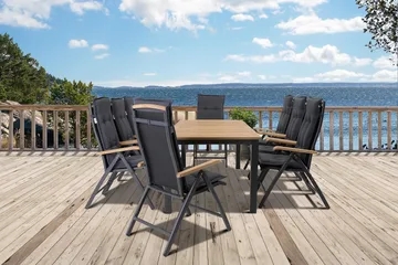 Las Vegas Spisegruppe 220-280+8 Posisjonsstoler Lyx - Svart/Teak - Hagemøbler & utemiljø - Hagegruppe - Spisegrupper hage