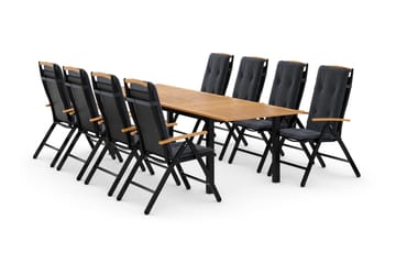 Las Vegas Spisegruppe 220-280+8 Posisjonsstoler Lyx +Puter - Svart/Teak/Grå - Hagemøbler & utemiljø - Hagegruppe - Spisegrupper hage