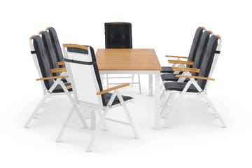 Las Vegas Spisegruppe 220-280+8 Posisjonsstoler Lyx+Puter - Hvit/Teak/Grå - Hagemøbler & utemiljø - Hagegruppe - Spisegrupper hage