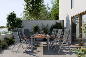 Las Vegas Spisegruppe 220-280+8 Posisjonsstoler Lyx+Puter - Hvit/Teak/Grå - Hagemøbler & utemiljø - Hagegruppe - Spisegrupper hage