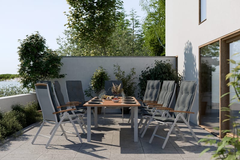 Las Vegas Spisegruppe 220-280+8 Posisjonsstoler Lyx+Puter - Hvit/Teak/Grå - Hagemøbler & utemiljø - Hagegruppe - Spisegrupper hage