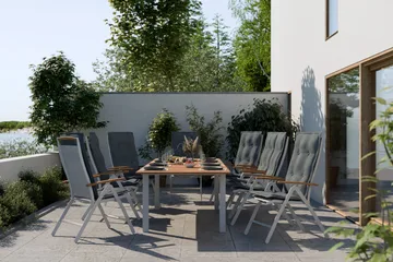 Las Vegas Spisegruppe 220-280+8 Posisjonsstoler Lyx+Puter - Hvit/Teak/Grå - Hagemøbler & utemiljø - Hagegruppe - Spisegrupper hage