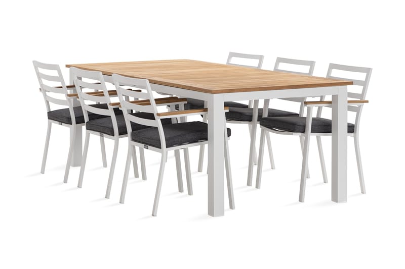 Las Vegas Spisegruppe 220-280 cm + 6 Olivenenr Spisestoler - Teak/Hvit - Hagemøbler & utemiljø - Hagegruppe - Spisegrupper hage