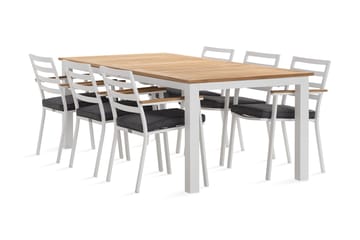 Las Vegas Spisegruppe 220-280 cm + 6 Olivenenr Spisestoler - Teak/Hvit - Hagemøbler & utemiljø - Hagegruppe - Spisegrupper hage