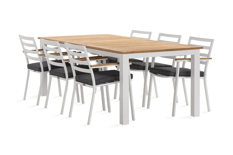 Las Vegas Spisegruppe 220-280 cm + 6 Olivenenr Spisestoler - Teak/Hvit - Hagemøbler & utemiljø - Hagegruppe - Spisegrupper hage
