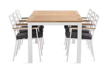 Las Vegas Spisegruppe 220-280 cm + 6 Olivenenr Spisestoler - Teak/Hvit - Hagemøbler & utemiljø - Hagegruppe - Spisegrupper hage