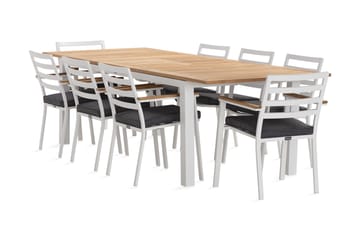 Las Vegas Spisegruppe 220-280 cm + 8 Olivenenr Spisestoler - Teak/Hvit - Hagemøbler & utemiljø - Hagegruppe - Spisegrupper hage