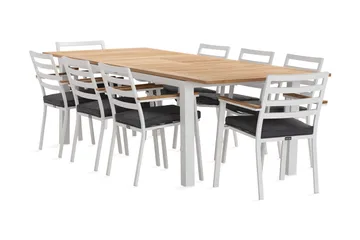Las Vegas Spisegruppe 220-280 cm + 8 Olivenenr Spisestoler - Teak/Hvit - Hagemøbler & utemiljø - Hagegruppe - Spisegrupper hage