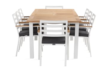 Las Vegas Spisegruppe 220-280 cm + 8 Olivenenr Spisestoler - Teak/Hvit - Hagemøbler & utemiljø - Hagegruppe - Spisegrupper hage