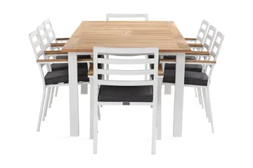 Las Vegas Spisegruppe 220-280 cm + 8 Olivenenr Spisestoler - Teak/Hvit - Hagemøbler & utemiljø - Hagegruppe - Spisegrupper hage