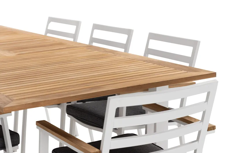 Las Vegas Spisegruppe 220-280 cm + 8 Olivenenr Spisestoler - Teak/Hvit - Hagemøbler & utemiljø - Hagegruppe - Spisegrupper hage