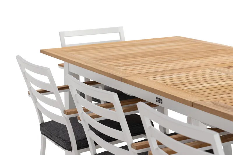 Las Vegas Spisegruppe 220-280 cm + 8 Olivenenr Spisestoler - Teak/Hvit - Hagemøbler & utemiljø - Hagegruppe - Spisegrupper hage