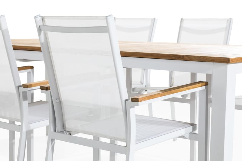Las Vegas Spisegruppe 220-280x100 + 6 Stablestoler - Hvit/Teak - Hagemøbler & utemiljø - Hagegruppe - Spisegrupper hage