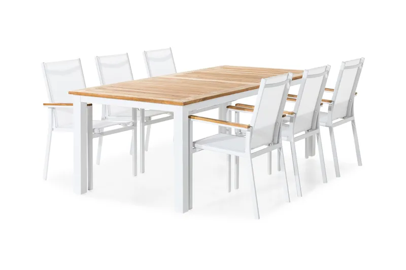 Las Vegas Spisegruppe 220-280x100 + 6 Stablestoler - Hvit/Teak - Hagemøbler & utemiljø - Hagegruppe - Spisegrupper hage