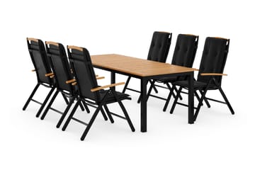 Las Vegas Spisegruppe 220-280x100 + 6 Stoler m Pute - Svart/Teak - Hagemøbler & utemiljø - Hagegruppe - Spisegrupper hage