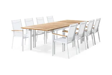 Las Vegas Spisegruppe 220-280x100 + 8 Stablestoler - Hvit/Teak - Hagemøbler & utemiljø - Hagegruppe - Spisegrupper hage