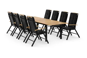 Las Vegas Spisegruppe 220-280x100 + 8 Stoler m Pute - Svart/Teak - Hagemøbler & utemiljø - Hagegruppe - Spisegrupper hage