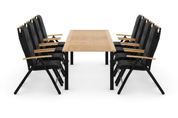 Las Vegas Spisegruppe 220-280x100 + 8 Stoler m Pute - Svart/Teak - Hagemøbler & utemiljø - Hagegruppe - Spisegrupper hage