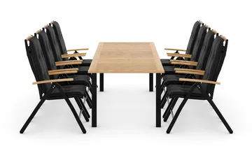 Las Vegas Spisegruppe 220-280x100 + 8 Stoler m Pute - Svart/Teak - Hagemøbler & utemiljø - Hagegruppe - Spisegrupper hage