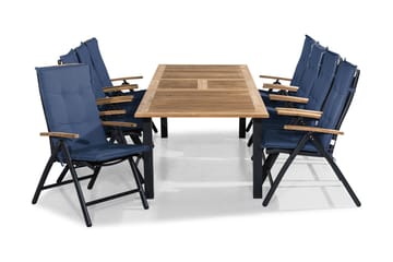Las Vegas Spisegruppe 220-280x100 + 8 Stoler m Pute - Svart/Teak/Blå - Hagemøbler & utemiljø - Hagegruppe - Spisegrupper hage