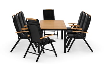 Las Vegas Spisegruppe 220-280x100 + 8 Stoler m Pute - Svart/Teak - Hagemøbler & utemiljø - Hagegruppe - Spisegrupper hage