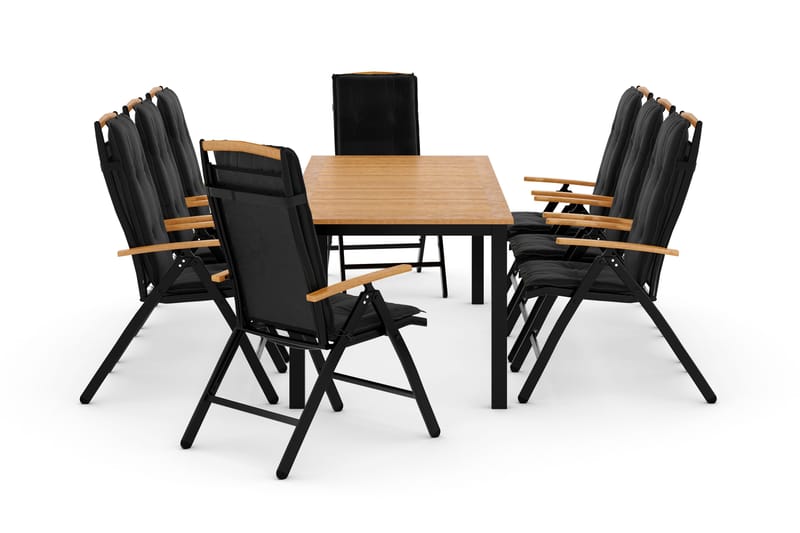 Las Vegas Spisegruppe 220-280x100 + 8 Stoler m Pute - Svart/Teak - Hagemøbler & utemiljø - Hagegruppe - Spisegrupper hage
