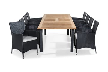 Las Vegas Spisegruppe 220-280x100 + 8 Thor Stoler m Pute - Teak/Svart/Grå - Hagemøbler & utemiljø - Hagegruppe - Spisegrupper hage