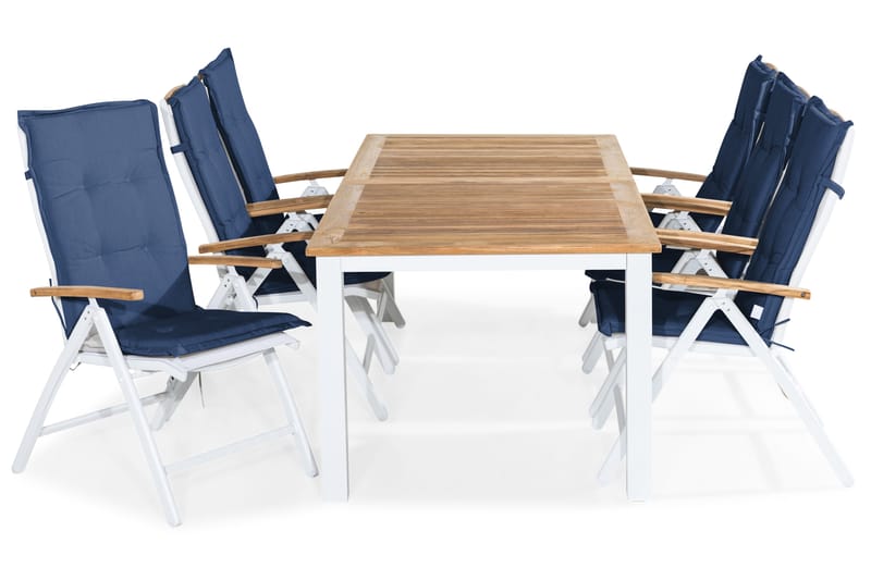 Las Vegas Spisegruppe 220-280x100+6 Las Vegas Lyx Stol Pute, Hvit/Teak/Blå