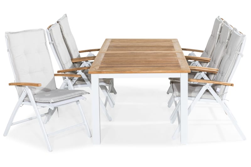 Las Vegas Spisegruppe 220-280x100+6 Las Vegas Lyx Stol Pute, Hvit/Teak
