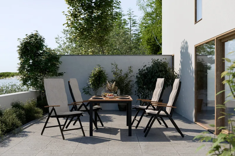 Las Vegas Spisegruppe 220-280x100 + 6 Stoler m Pute - Svart/Teak - Hagemøbler & utemiljø - Hagegruppe - Spisegrupper hage