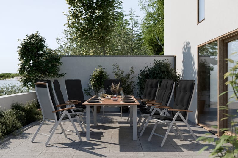 Las Vegas Spisegruppe 220-280x100+8 Las Vegas Lyx Stol Pute - Hvit/Teak/Svart - Hagemøbler & utemiljø - Hagegruppe - Spisegrupper hage