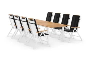 Las Vegas Spisegruppe 220-280x100+8 Las Vegas Lyx Stol Pute - Hvit/Teak/Svart - Hagemøbler & utemiljø - Hagegruppe - Spisegrupper hage