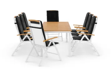 Las Vegas Spisegruppe 220-280x100+8 Las Vegas Lyx Stol Pute - Hvit/Teak/Svart - Hagemøbler & utemiljø - Hagegruppe - Spisegrupper hage