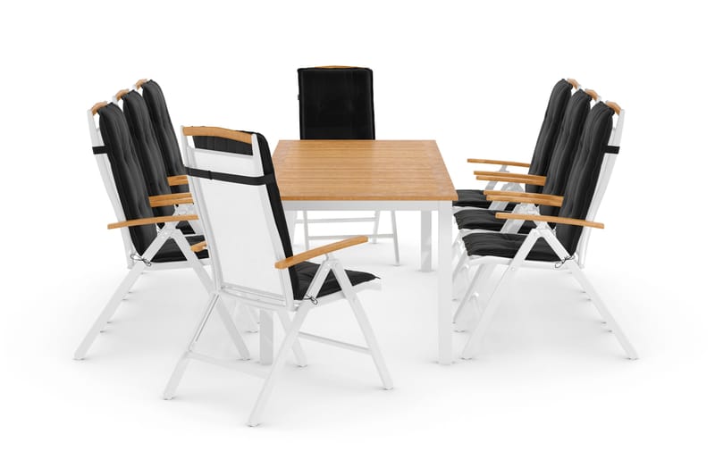 Las Vegas Spisegruppe 220-280x100+8 Las Vegas Lyx Stol Pute - Hvit/Teak/Svart - Hagemøbler & utemiljø - Hagegruppe - Spisegrupper hage
