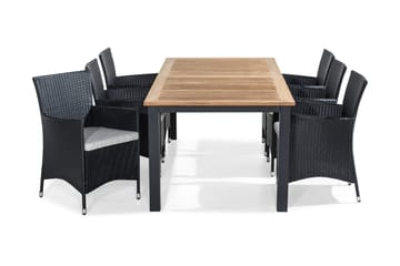 Las Vegas Spisegruppe 224-324x100 + 6 Thor Stoler m Pute - Teak/Svart/Grå - Hagemøbler & utemiljø - Hagegruppe - Spisegrupper hage