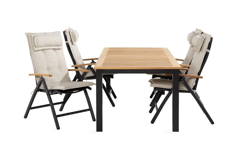 Las Vegas Spisegruppe 90x152-210+4 Stolar +Pute, Svart/Teak/Offwhite