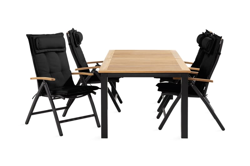 Las Vegas Spisegruppe 90x152-210+4 Stolar +Pute, Svart/Teak