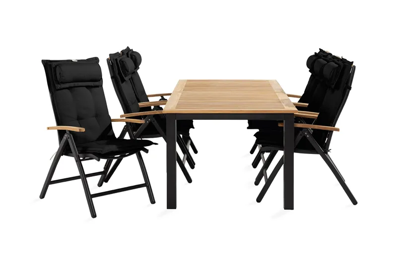 Las Vegas Spisegruppe 90x152-210+6 Stolar +Pute, Svart/Teak